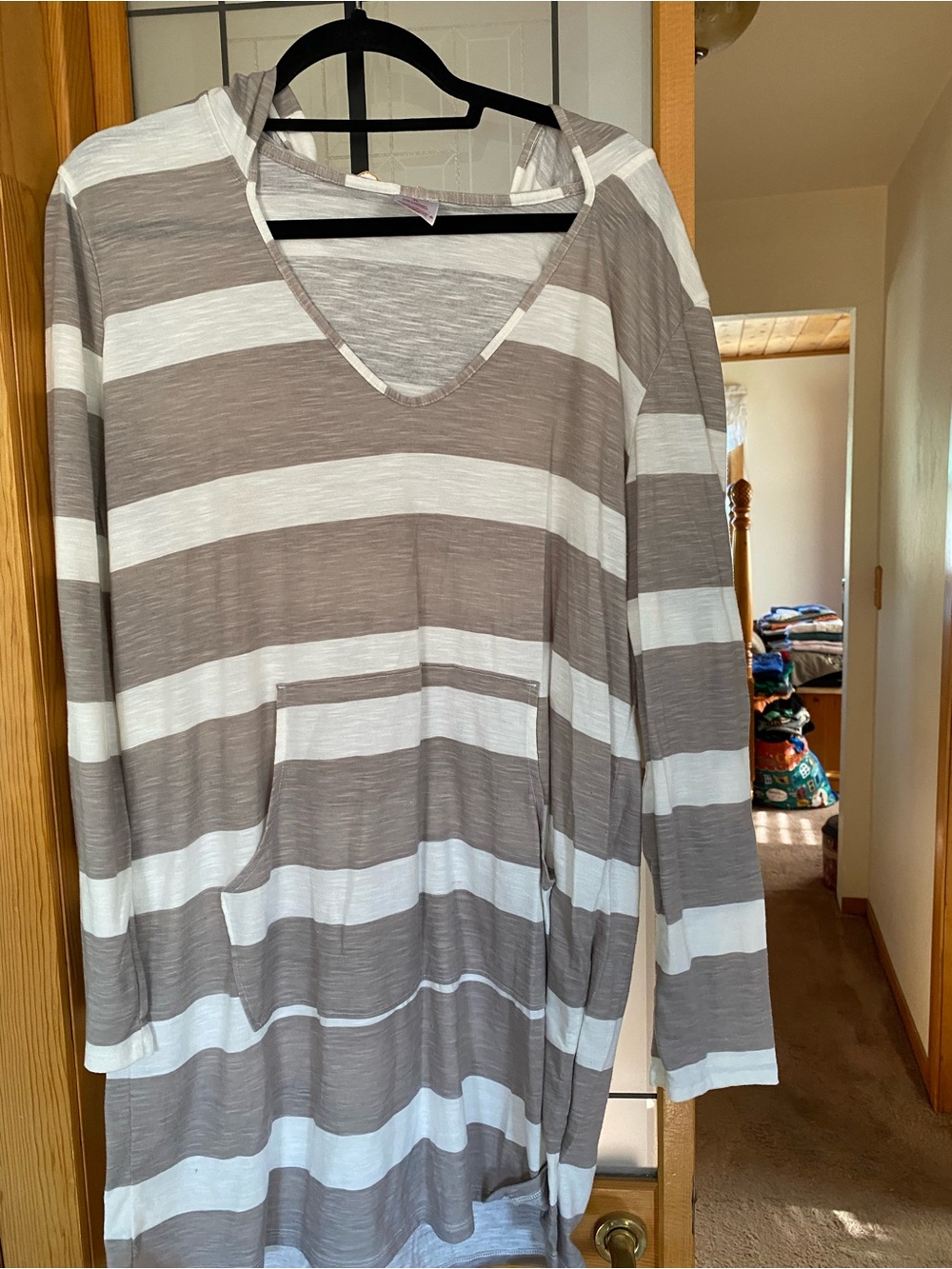 Merona Taupe and White Striped Swim Coverup